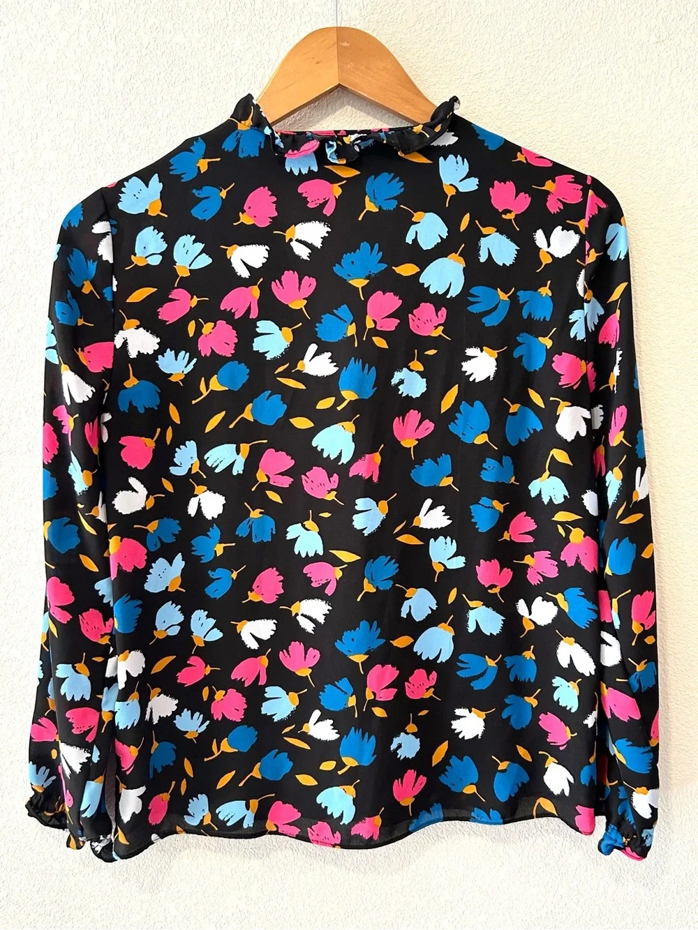 J.Crew Black Floral Satin Ruffle Buttondown Blouse Size Office Casual Preppy XS